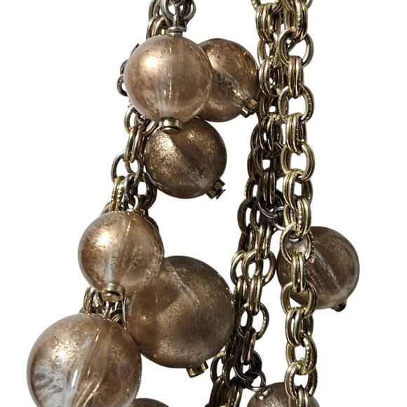 Vintage Gold Beaded Chunky Necklace Multi Strand Large Pearlescent Beads Women - Picture 3 of 6